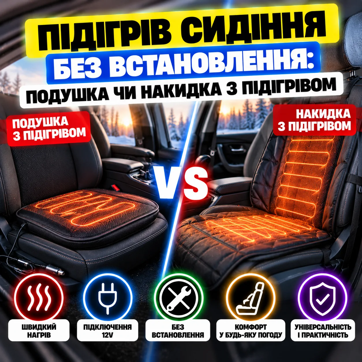 Подушка з підігрівом від USB на автомобільному сидінні