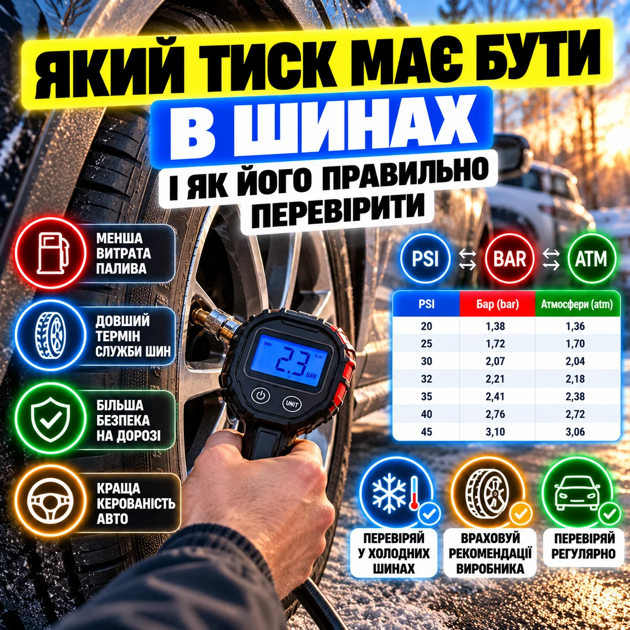 Проверка давления в шине автомобиля цифровым компрессором
