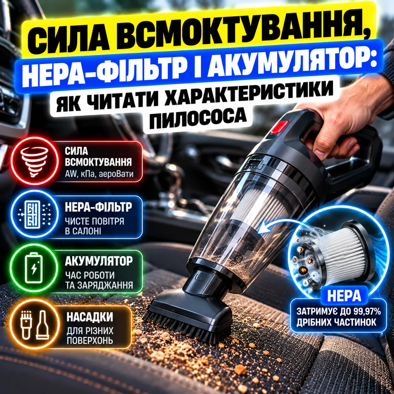Ручной аккумуляторный пылесос с дисплеем и съёмным фильтром