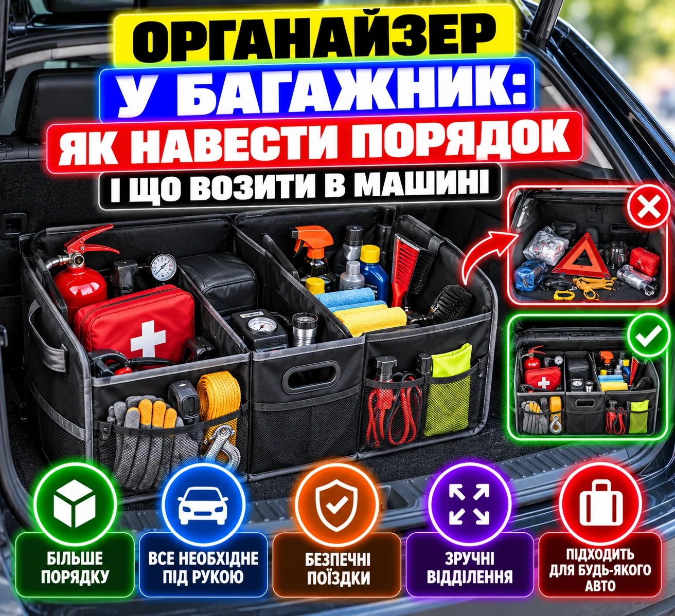Складна сумка-органайзер у багажнику автомобіля