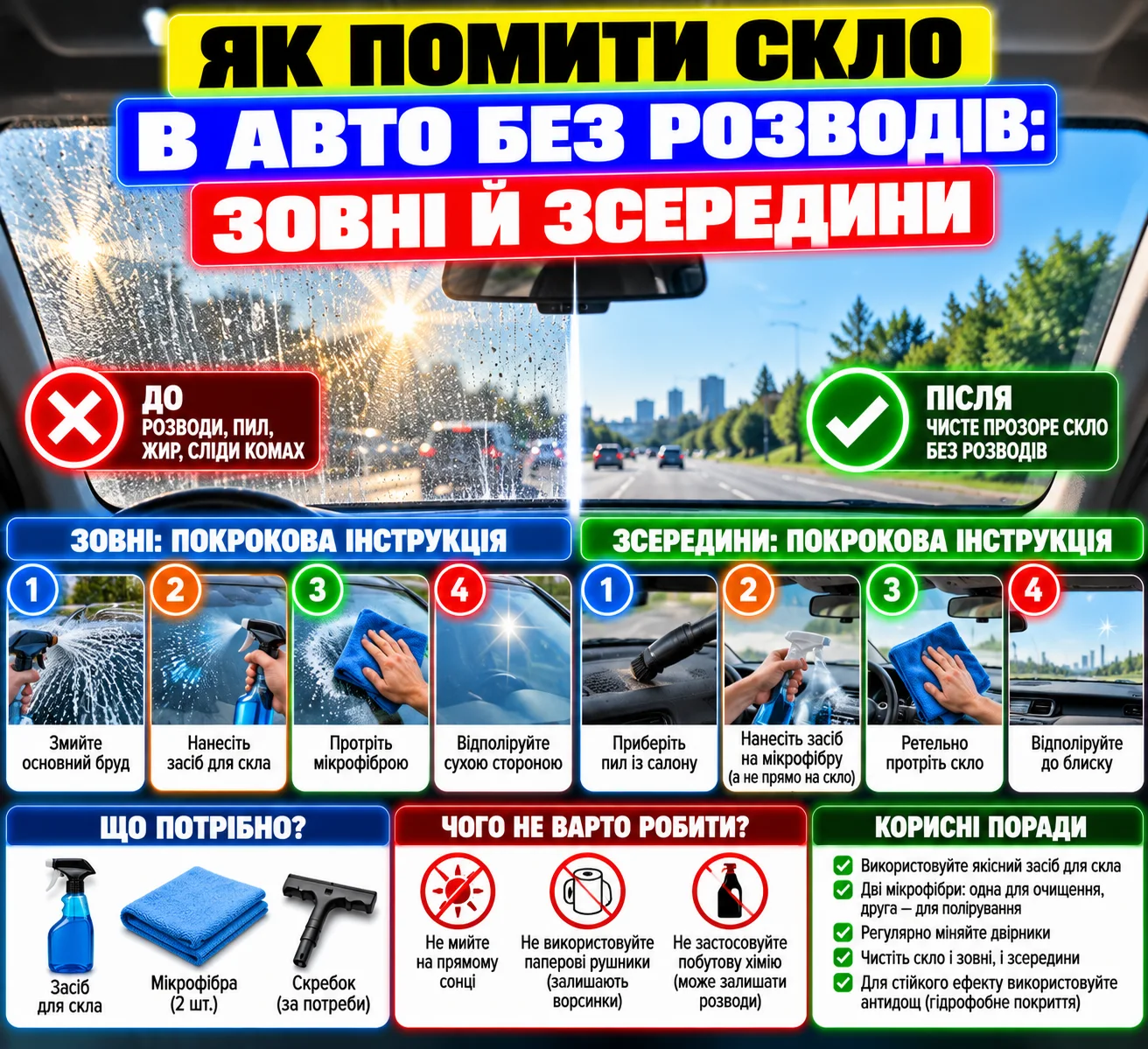 Двосторонній рушник з мікрофібри для миття скла без розводів