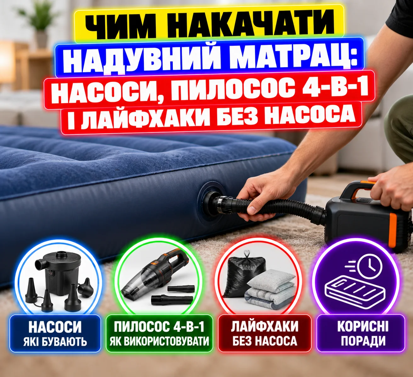 Портативний пилосос SUITU 4-в-1 з функцією накачування надувних виробів