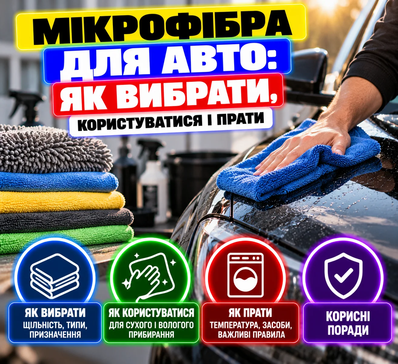 Двошаровий рушник із мікрофібри для сушіння кузова автомобіля